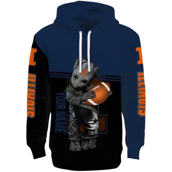 custom illinois fighting illini baby groot blue black hoodie best selling