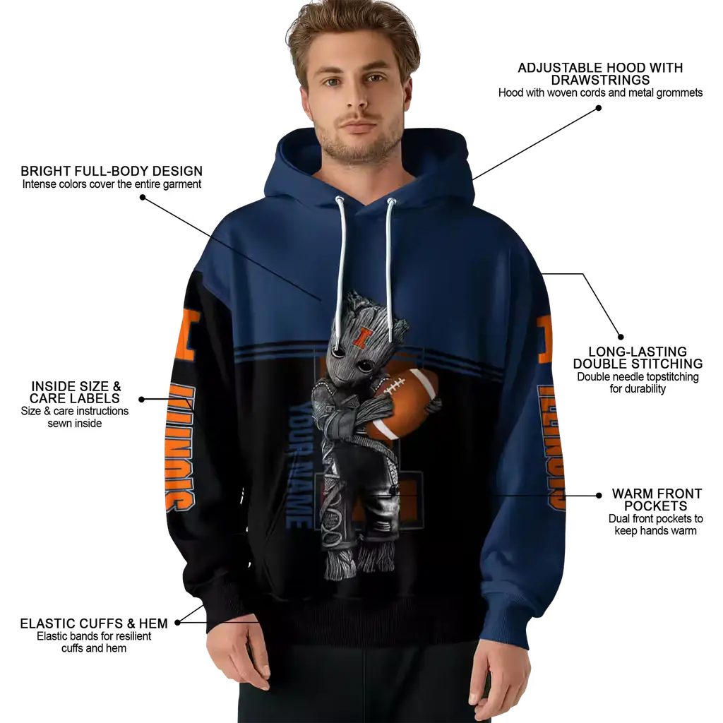 custom illinois fighting illini baby groot blue black hoodie latest model custom illinois fighting illini baby groot blue black hoodie latest model