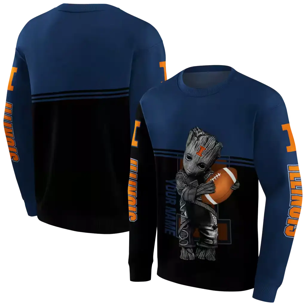 custom illinois fighting illini baby groot blue black hoodie premium grade custom illinois fighting illini baby groot blue black hoodie premium grade