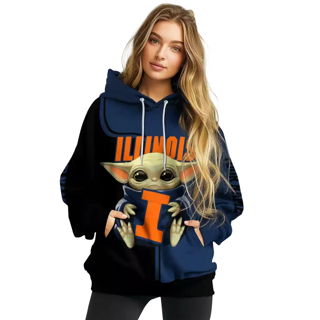 custom illinois fighting illini baby yoda blue black hoodie high quality custom illinois fighting illini baby yoda blue black hoodie high quality