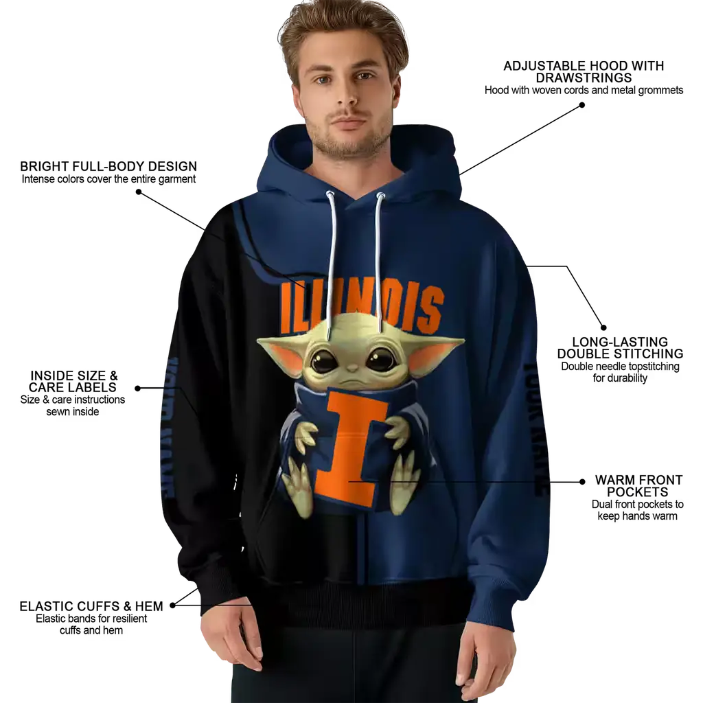 custom illinois fighting illini baby yoda blue black hoodie latest model custom illinois fighting illini baby yoda blue black hoodie latest model