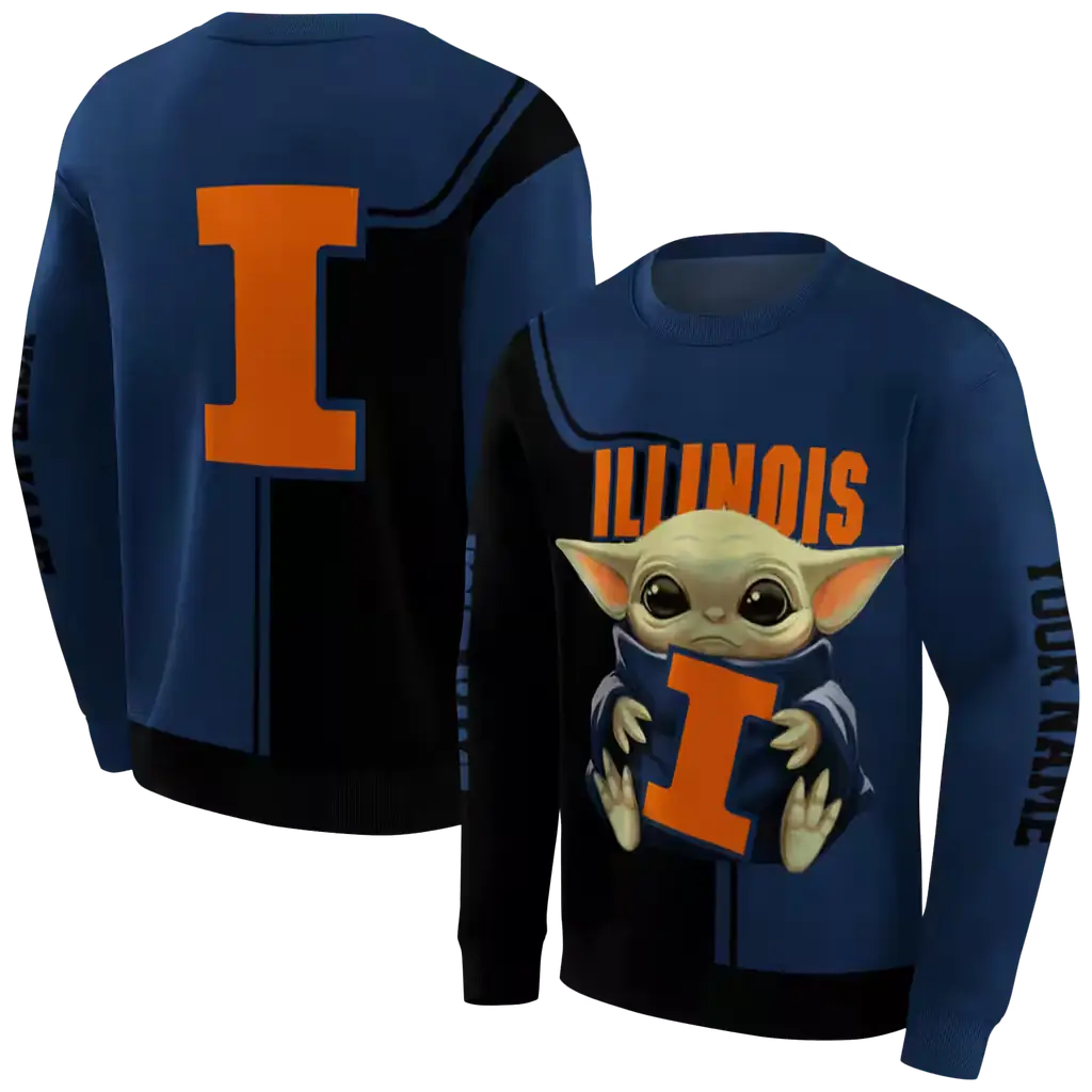 custom illinois fighting illini baby yoda blue black hoodie premium grade custom illinois fighting illini baby yoda blue black hoodie premium grade