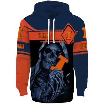 custom illinois fighting illini grim reaper blue black hoodie best selling