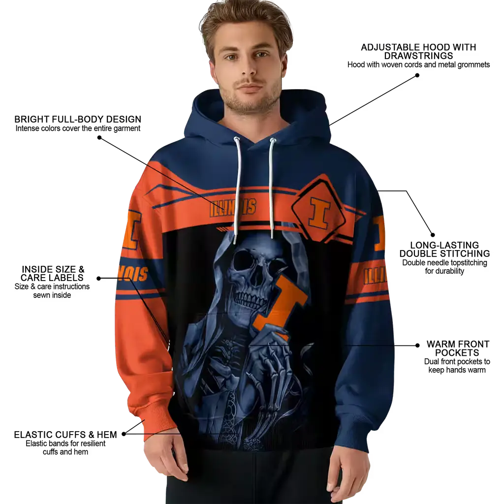 custom illinois fighting illini grim reaper blue black hoodie latest model custom illinois fighting illini grim reaper blue black hoodie latest model