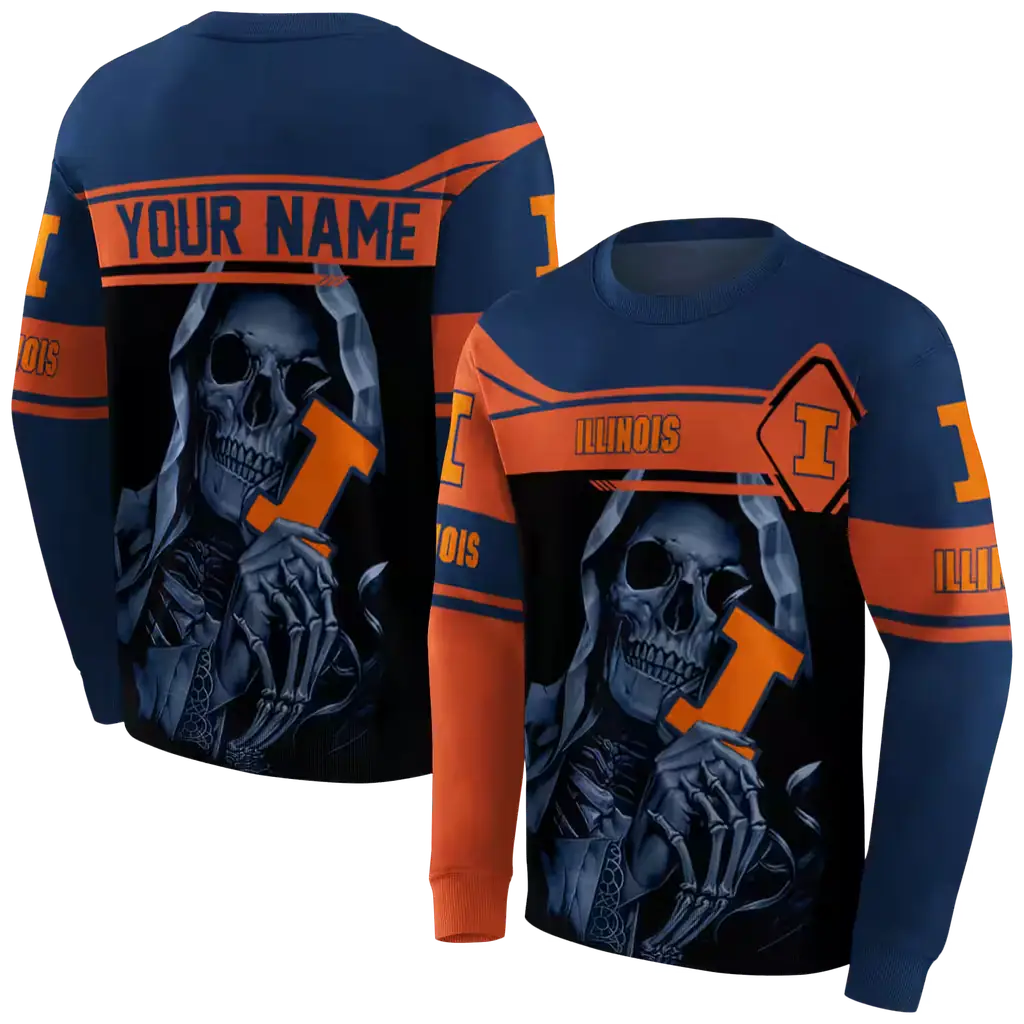 custom illinois fighting illini grim reaper blue black hoodie premium grade custom illinois fighting illini grim reaper blue black hoodie premium grade
