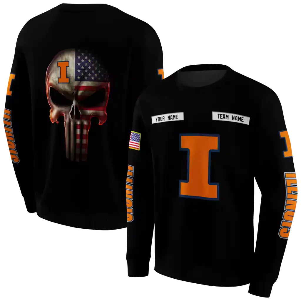 custom illinois fighting illini punisher skull black hoodie premium grade custom illinois fighting illini punisher skull black hoodie premium grade