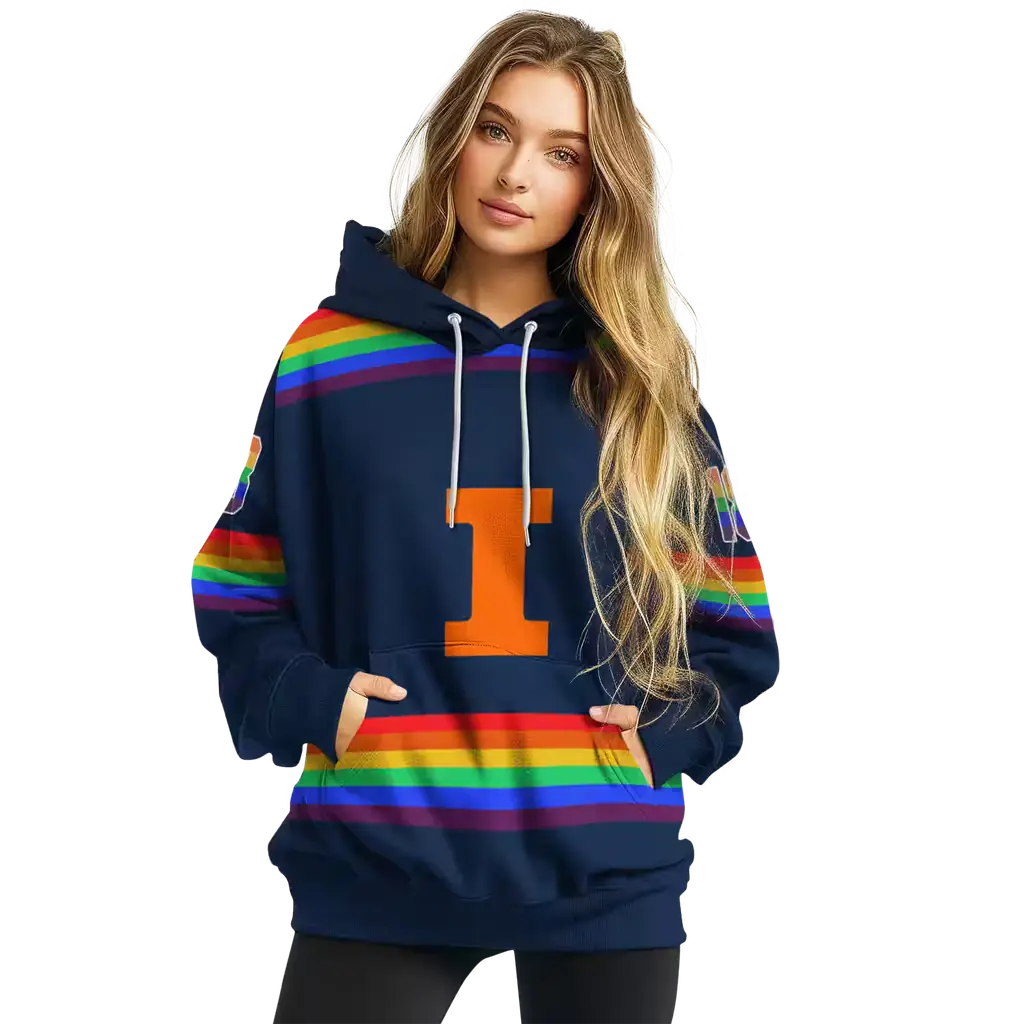 custom illinois fighting illini rainbow stripes blue hoodie high quality custom illinois fighting illini rainbow stripes blue hoodie high quality