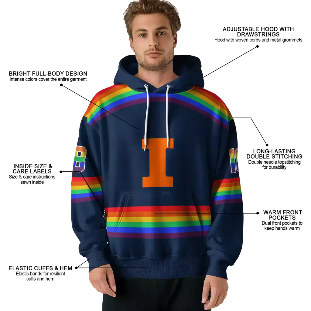 custom illinois fighting illini rainbow stripes blue hoodie latest model custom illinois fighting illini rainbow stripes blue hoodie latest model
