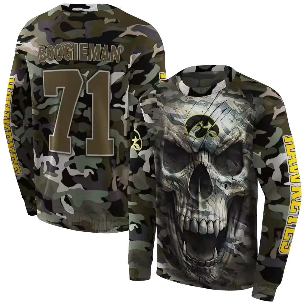 custom iowa hawkeyes camo skull hoodie premium grade custom iowa hawkeyes camo skull hoodie premium grade