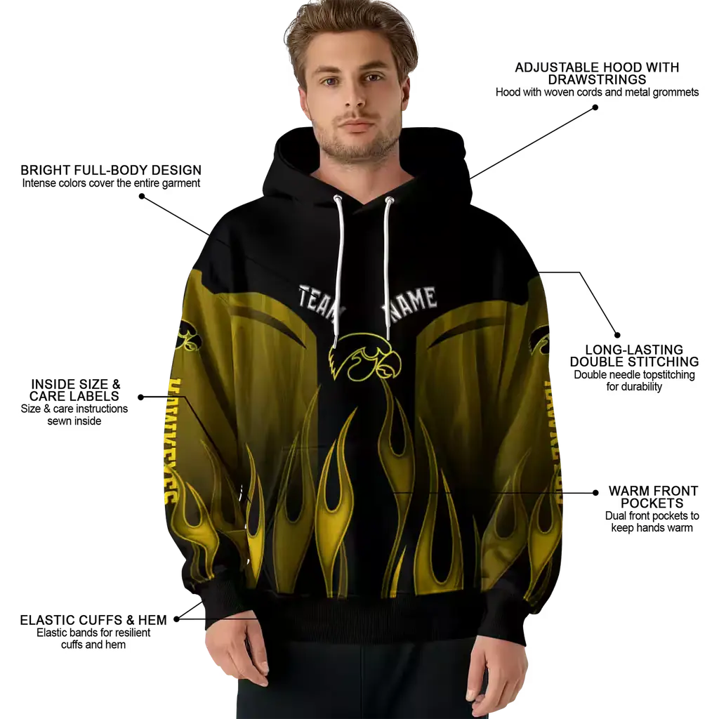 custom iowa hawkeyes flame design black hoodie latest model custom iowa hawkeyes flame design black hoodie latest model