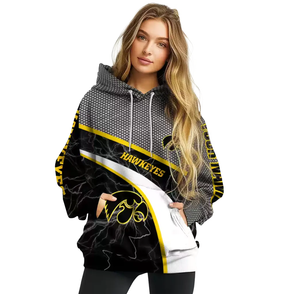 custom iowa hawkeyes hexagonal mesh black gray hoodie high quality custom iowa hawkeyes hexagonal mesh black gray hoodie high quality