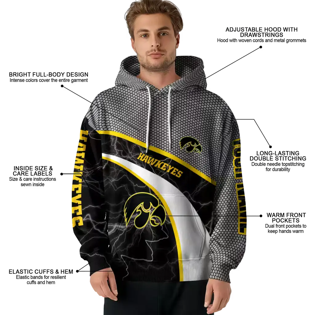 custom iowa hawkeyes hexagonal mesh black gray hoodie latest model custom iowa hawkeyes hexagonal mesh black gray hoodie latest model