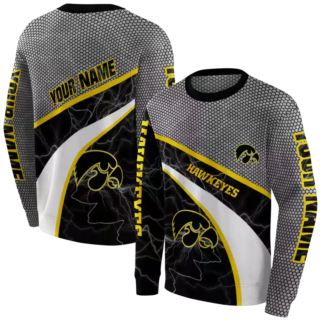 custom iowa hawkeyes hexagonal mesh black gray hoodie premium grade custom iowa hawkeyes hexagonal mesh black gray hoodie premium grade