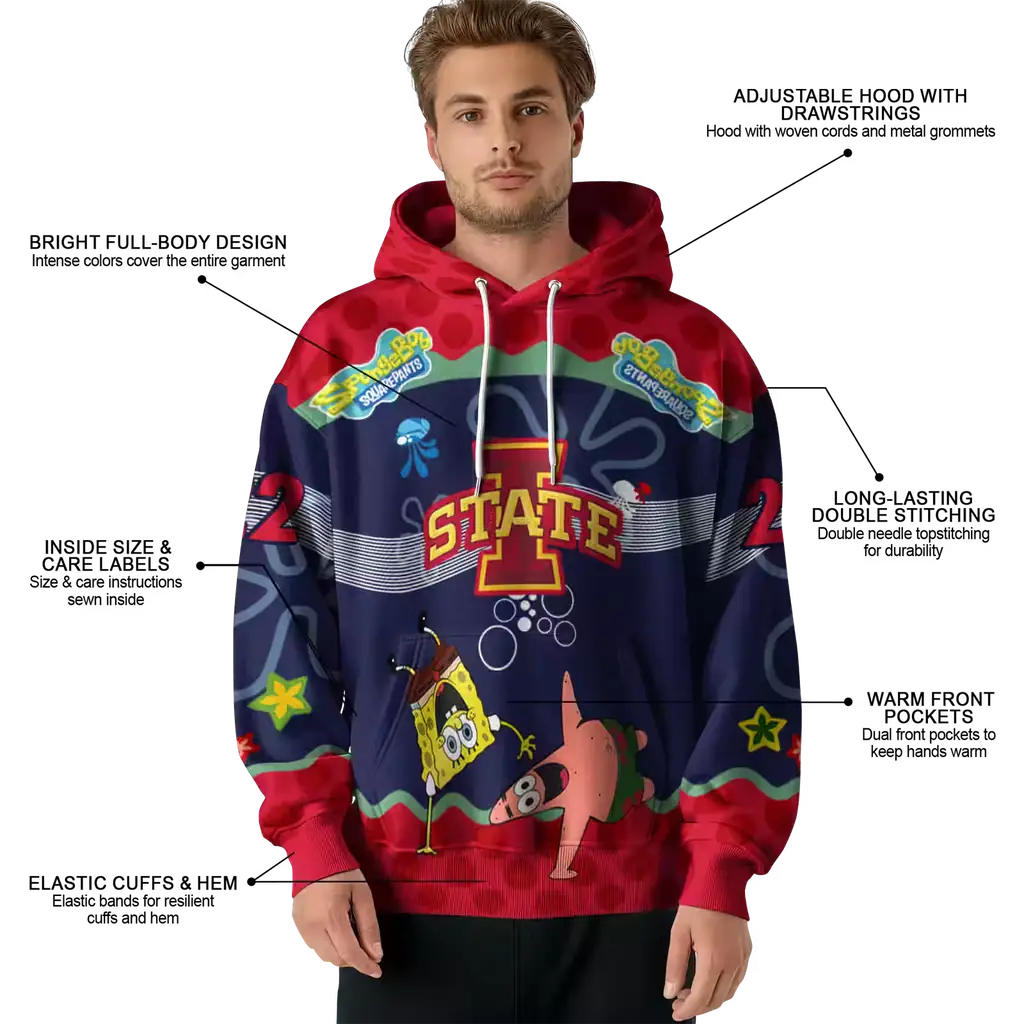 custom iowa state cyclones spongebob patrick star red navy hoodie latest model custom iowa state cyclones spongebob patrick star red navy hoodie latest model