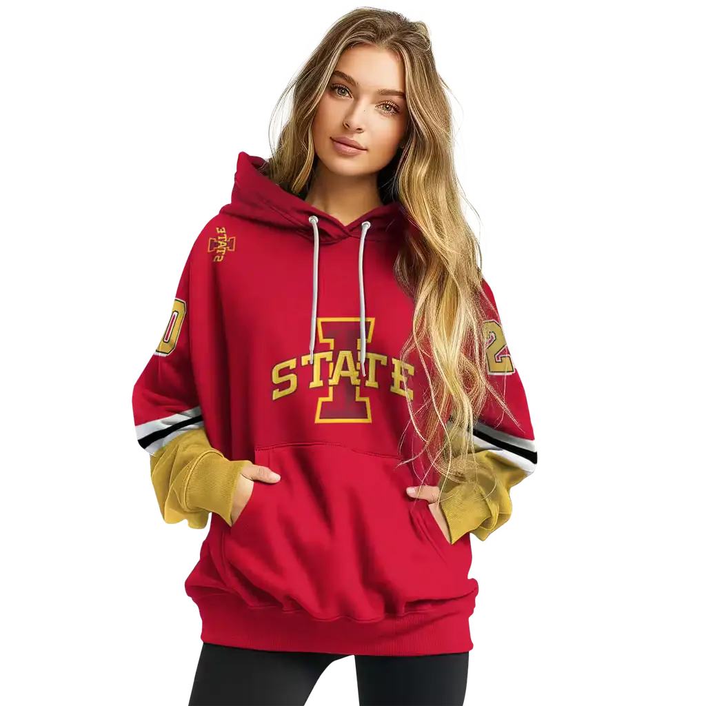 custom iowa state cyclones striped sleeves red hoodie high quality custom iowa state cyclones striped sleeves red hoodie high quality