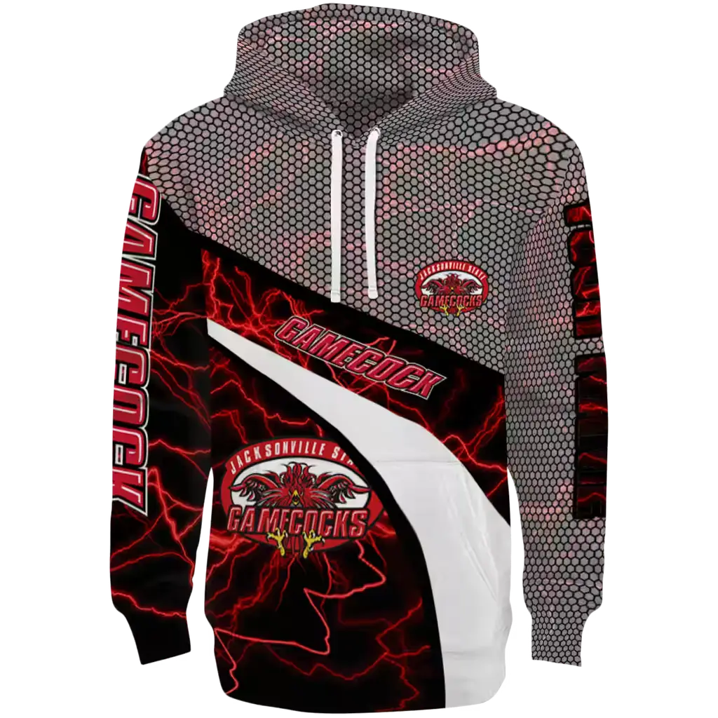 custom jacksonville state gamecocks hexagonal mesh red black gray hoodie best selling custom jacksonville state gamecocks hexagonal mesh red black gray hoodie best selling