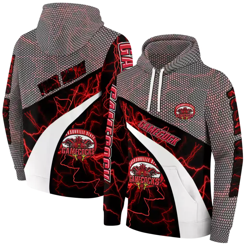 custom jacksonville state gamecocks hexagonal mesh red black gray hoodie fashion forward custom jacksonville state gamecocks hexagonal mesh red black gray hoodie fashion forward