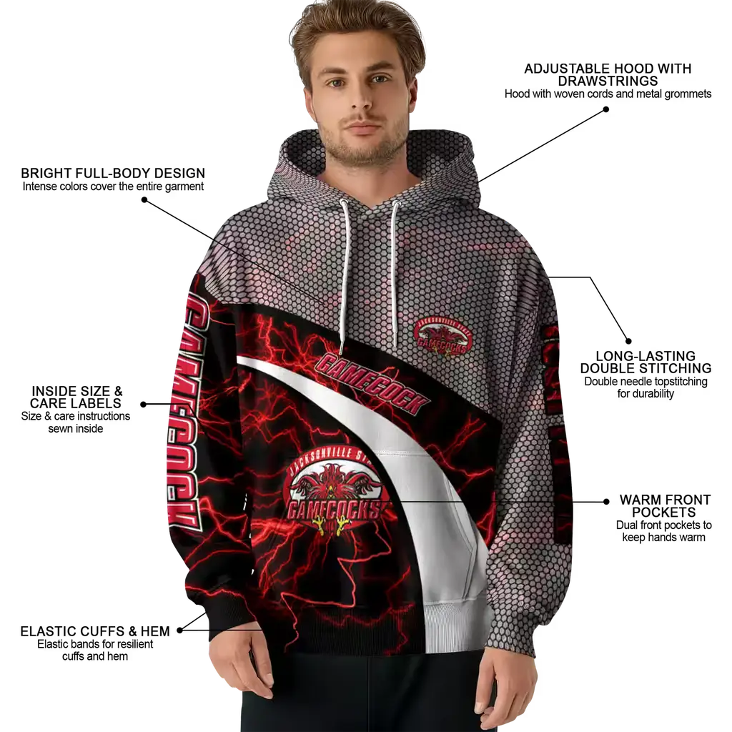 custom jacksonville state gamecocks hexagonal mesh red black gray hoodie latest model custom jacksonville state gamecocks hexagonal mesh red black gray hoodie latest model