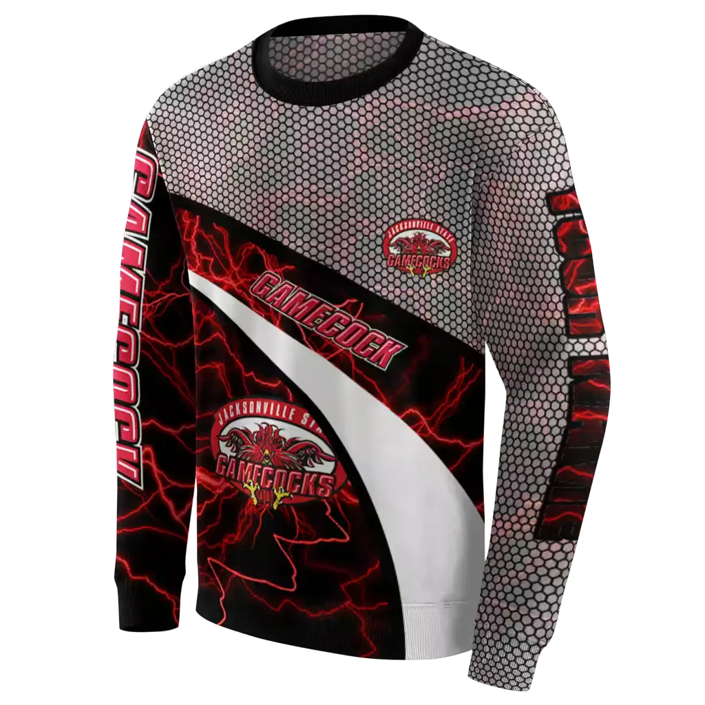 custom jacksonville state gamecocks hexagonal mesh red black gray hoodie new arrival custom jacksonville state gamecocks hexagonal mesh red black gray hoodie new arrival