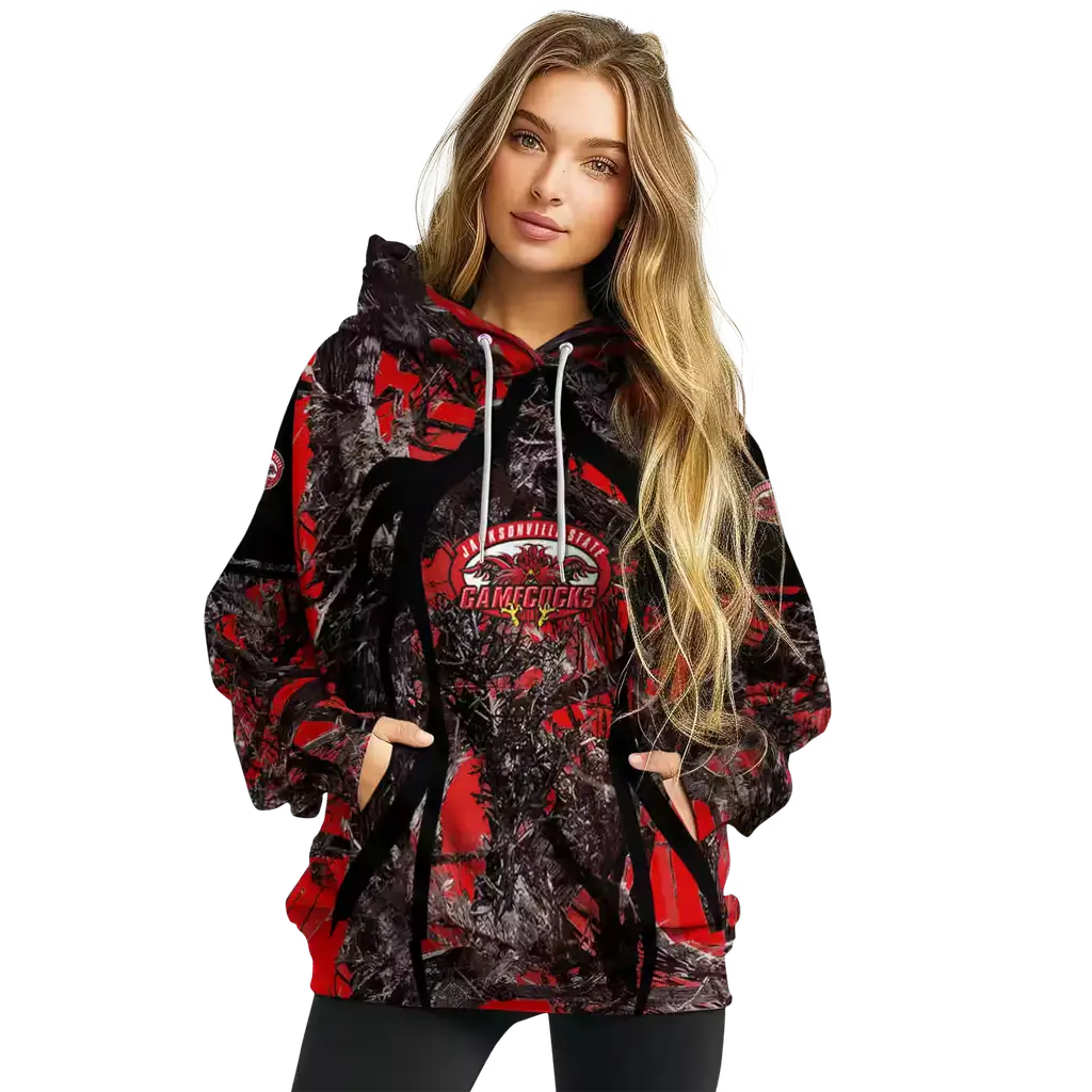 custom jacksonville state gamecocks hunting theme red black hoodie high quality custom jacksonville state gamecocks hunting theme red black hoodie high quality
