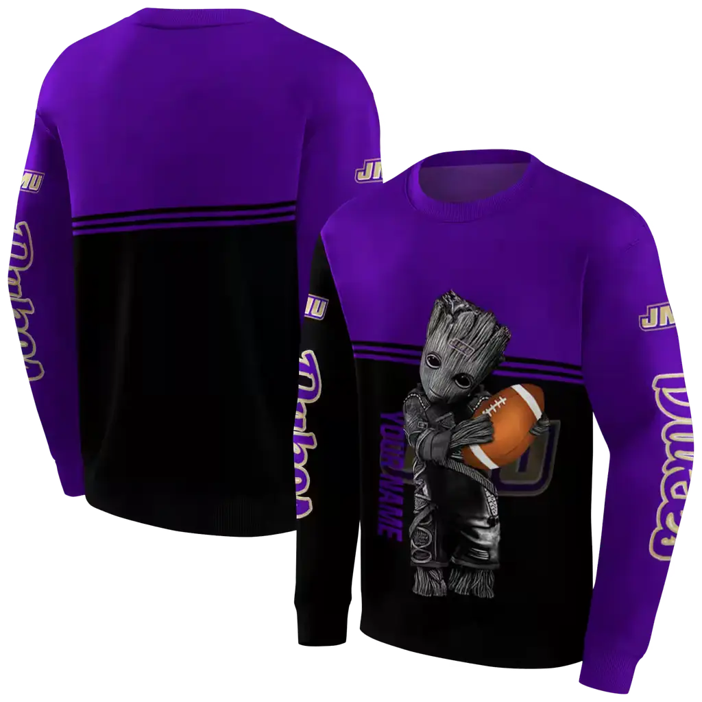 custom james madison dukes baby groot purple black hoodie premium grade custom james madison dukes baby groot purple black hoodie premium grade
