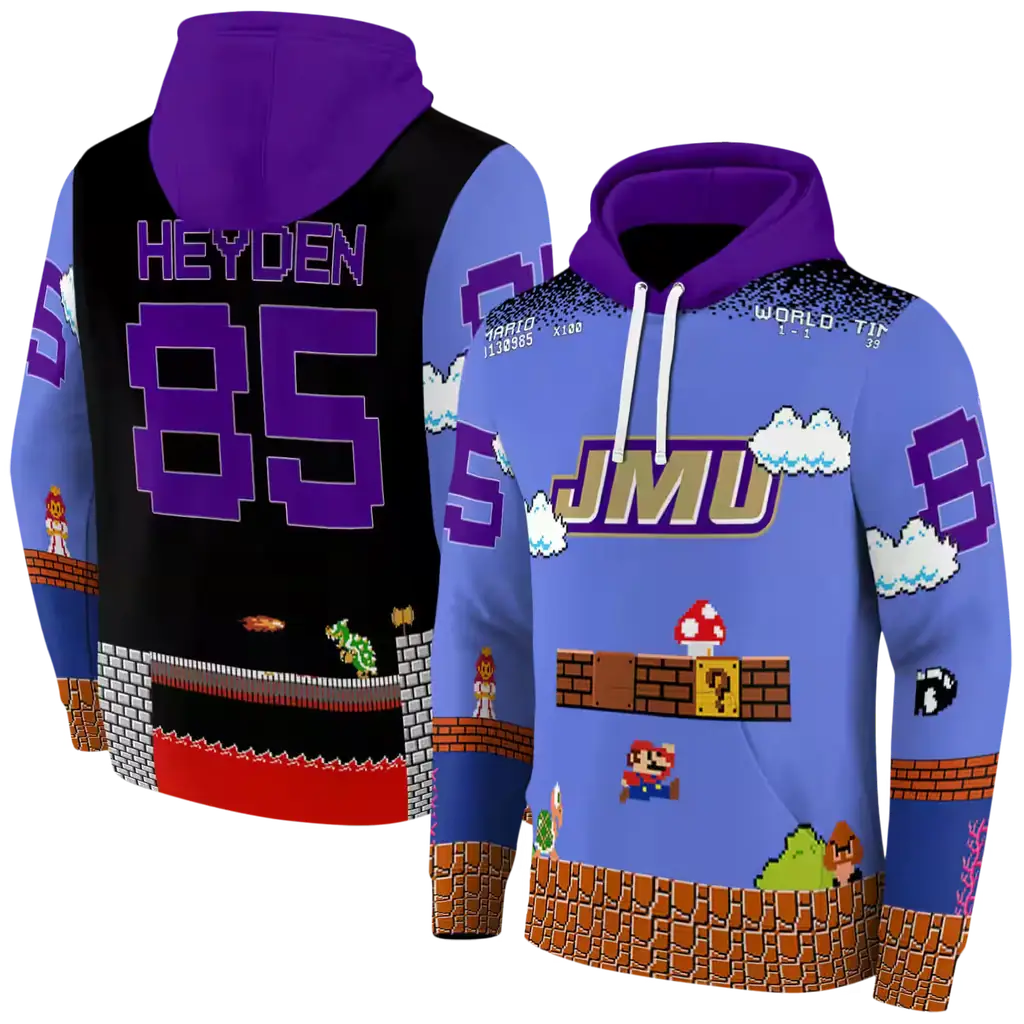 custom james madison dukes mario blue black hoodie fashion forward custom james madison dukes mario blue black hoodie fashion forward
