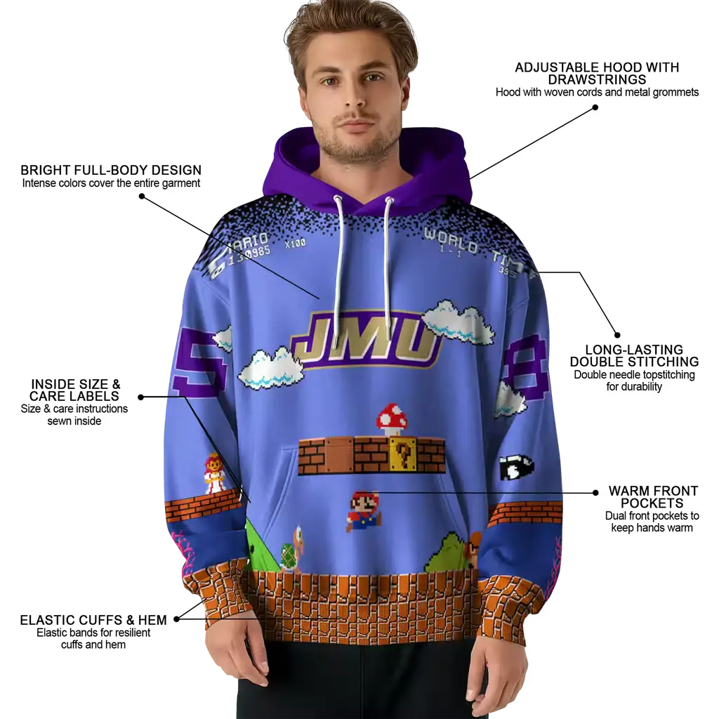 custom james madison dukes mario blue black hoodie latest model custom james madison dukes mario blue black hoodie latest model