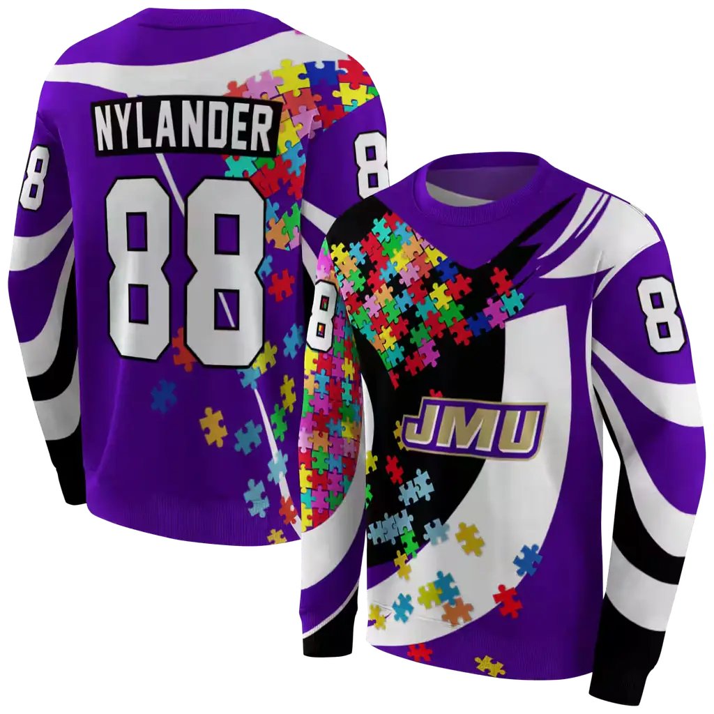 custom james madison dukes puzzle pieces purple hoodie premium grade custom james madison dukes puzzle pieces purple hoodie premium grade