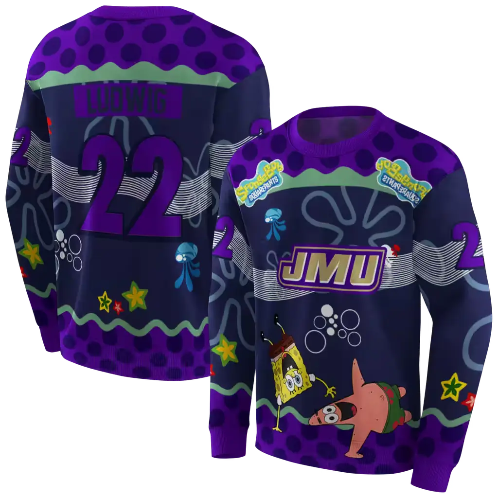 custom james madison dukes spongebob patrick star purple navy hoodie premium grade custom james madison dukes spongebob patrick star purple navy hoodie premium grade