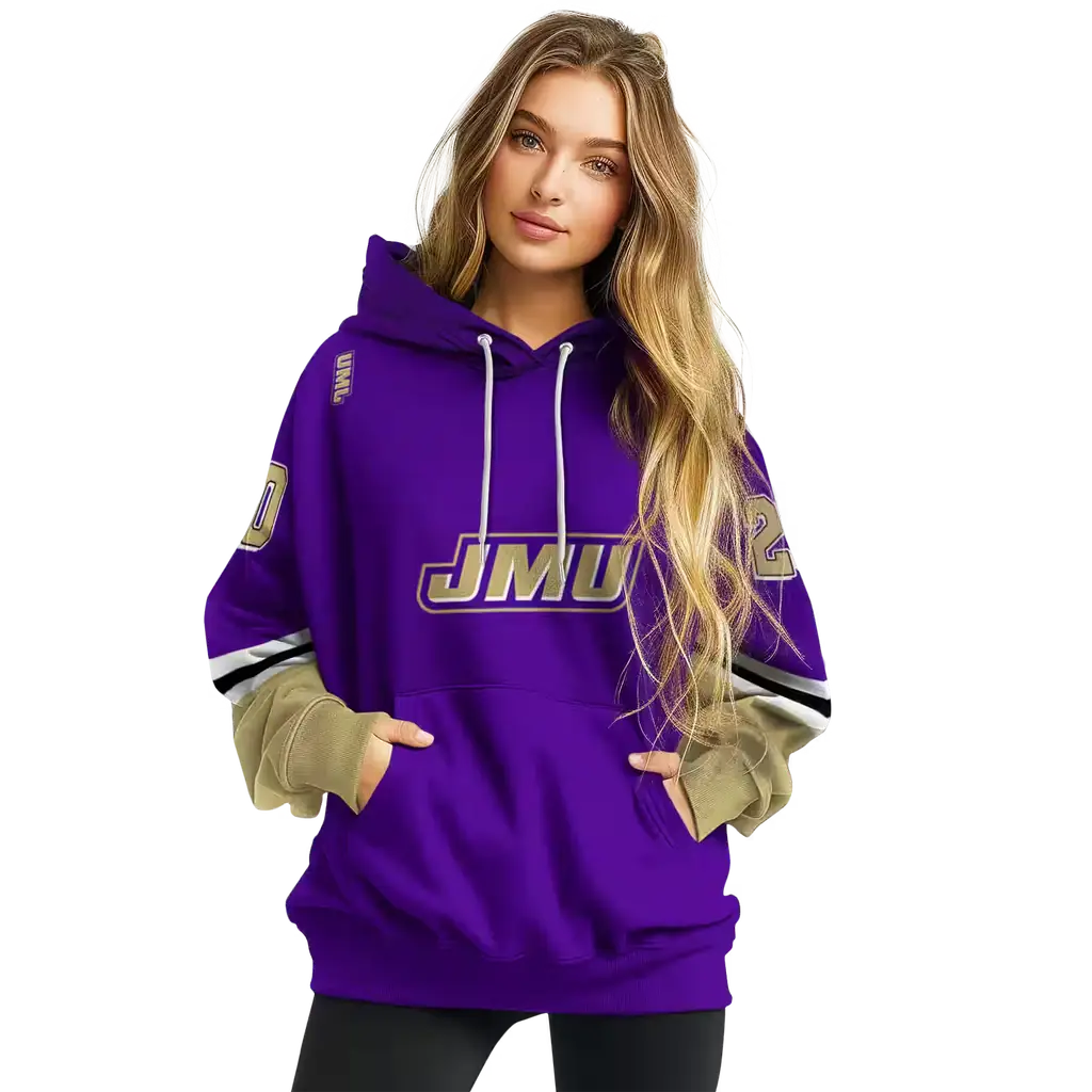 custom james madison dukes striped sleeves purple hoodie high quality custom james madison dukes striped sleeves purple hoodie high quality
