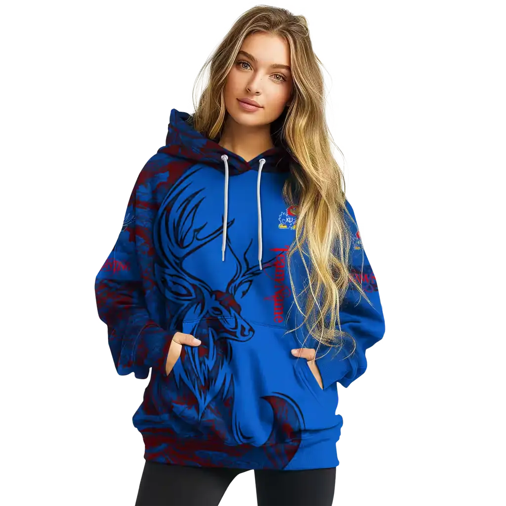 custom kansas jayhawks deer silhouette blue hoodie high quality custom kansas jayhawks deer silhouette blue hoodie high quality