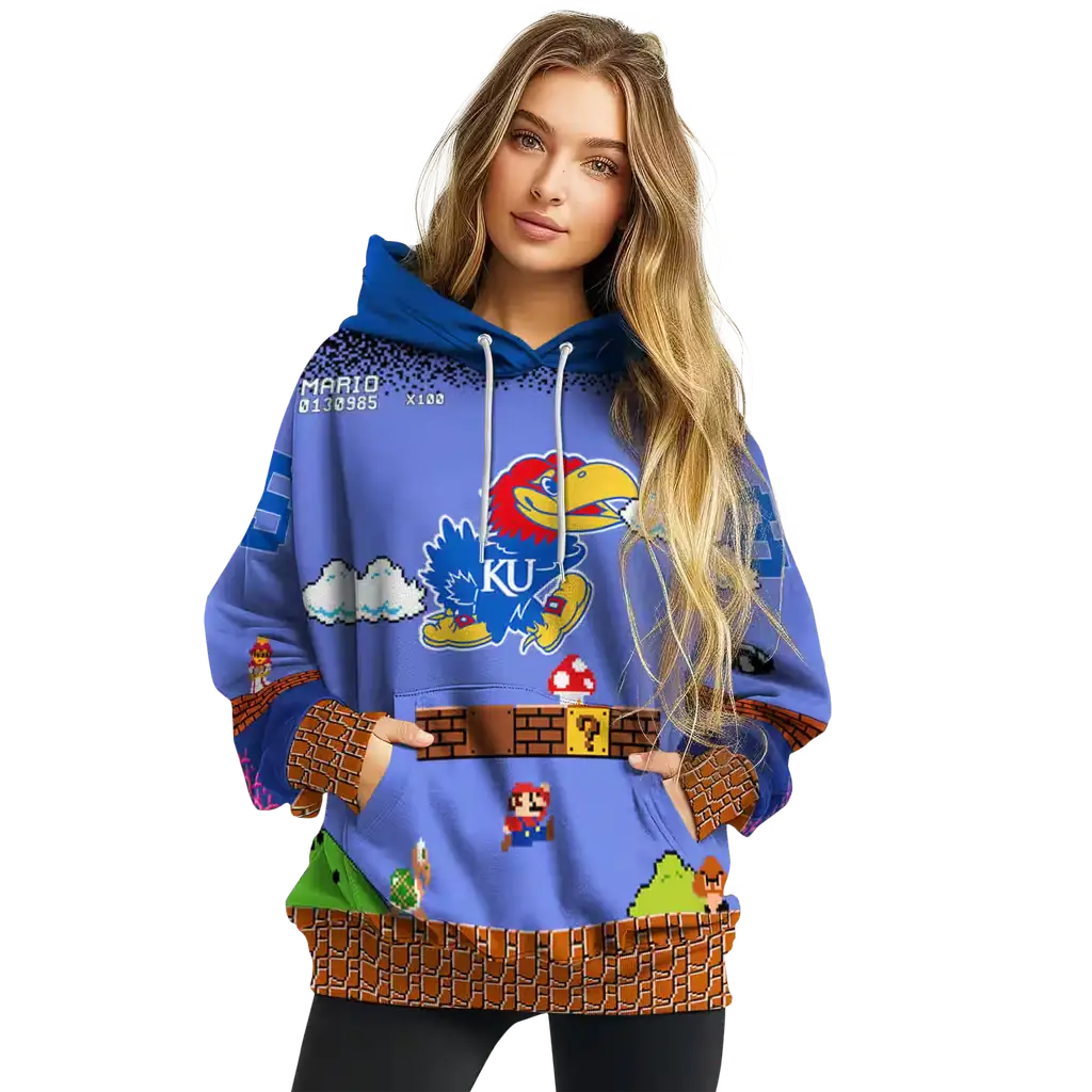 custom kansas jayhawks mario blue black hoodie high quality custom kansas jayhawks mario blue black hoodie high quality