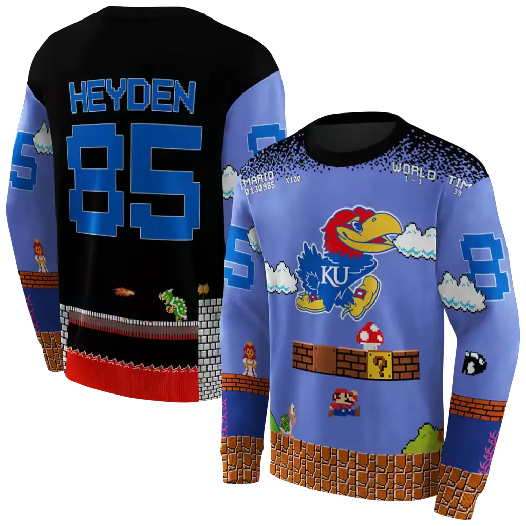 custom kansas jayhawks mario blue black hoodie premium grade custom kansas jayhawks mario blue black hoodie premium grade