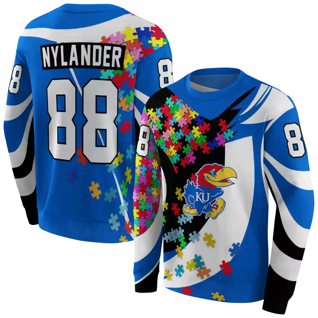 custom kansas jayhawks puzzle pieces blue hoodie premium grade custom kansas jayhawks puzzle pieces blue hoodie premium grade