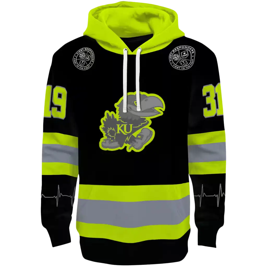 custom kansas jayhawks safety motif black neon green hoodie best selling custom kansas jayhawks safety motif black neon green hoodie best selling