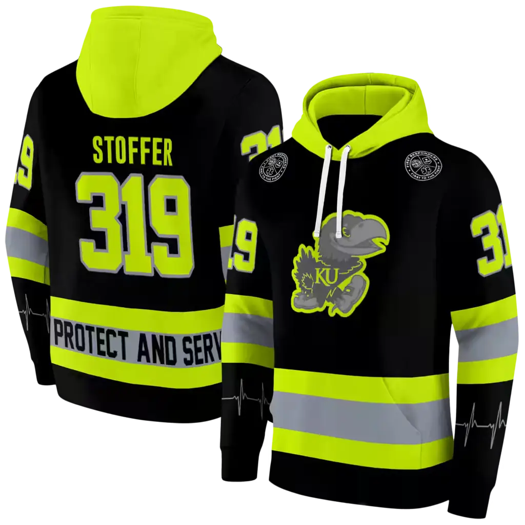 custom kansas jayhawks safety motif black neon green hoodie fashion forward custom kansas jayhawks safety motif black neon green hoodie fashion forward