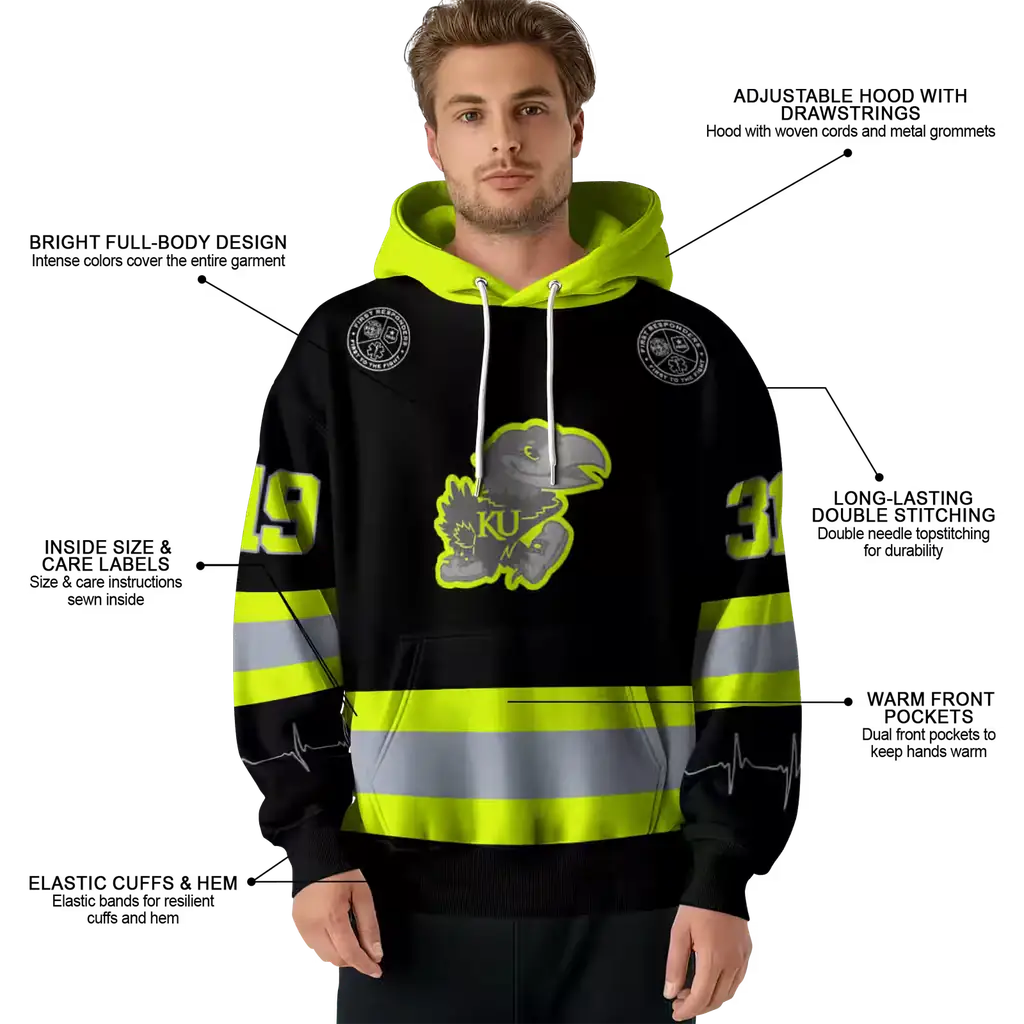 custom kansas jayhawks safety motif black neon green hoodie latest model custom kansas jayhawks safety motif black neon green hoodie latest model