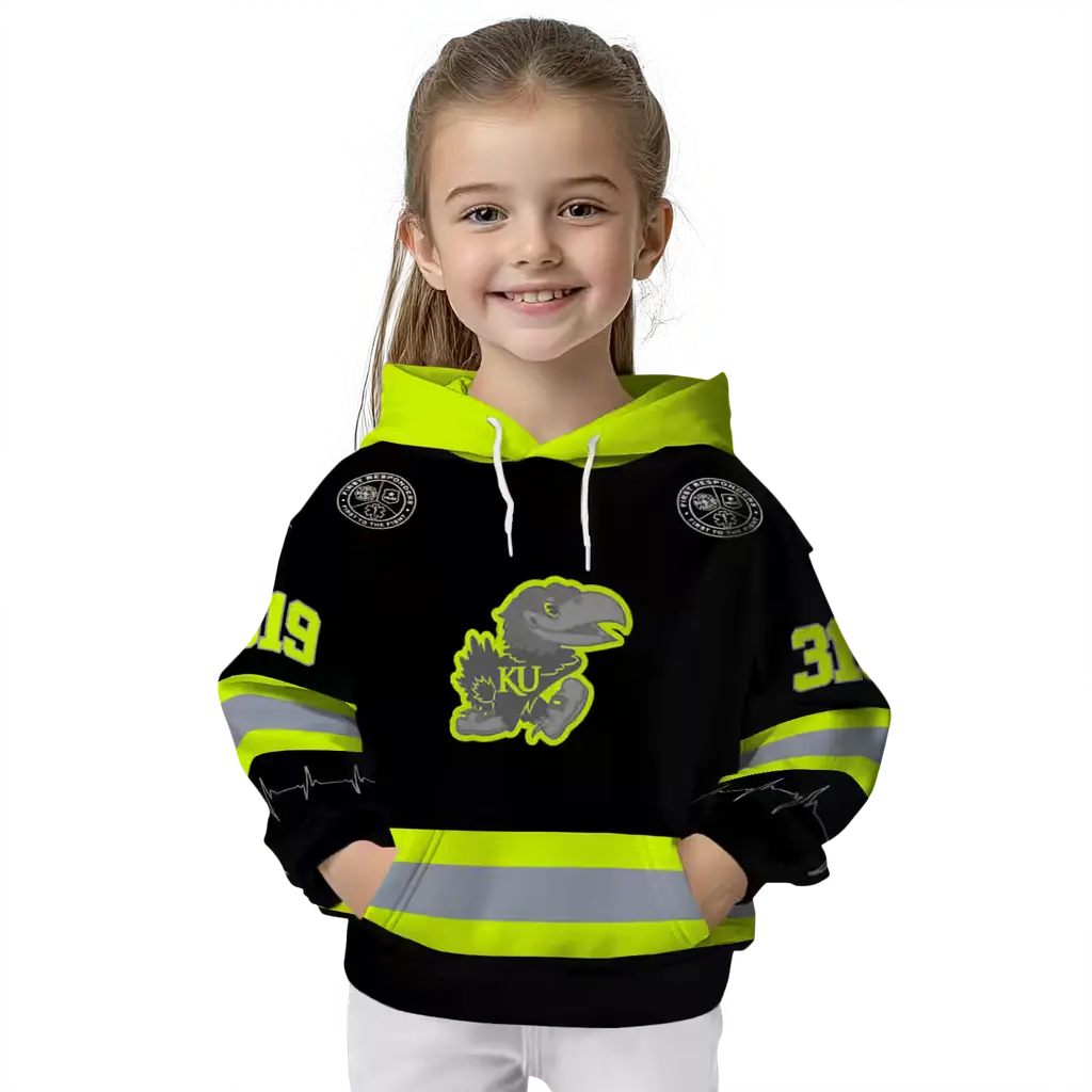 custom kansas jayhawks safety motif black neon green hoodie top rated custom kansas jayhawks safety motif black neon green hoodie top rated