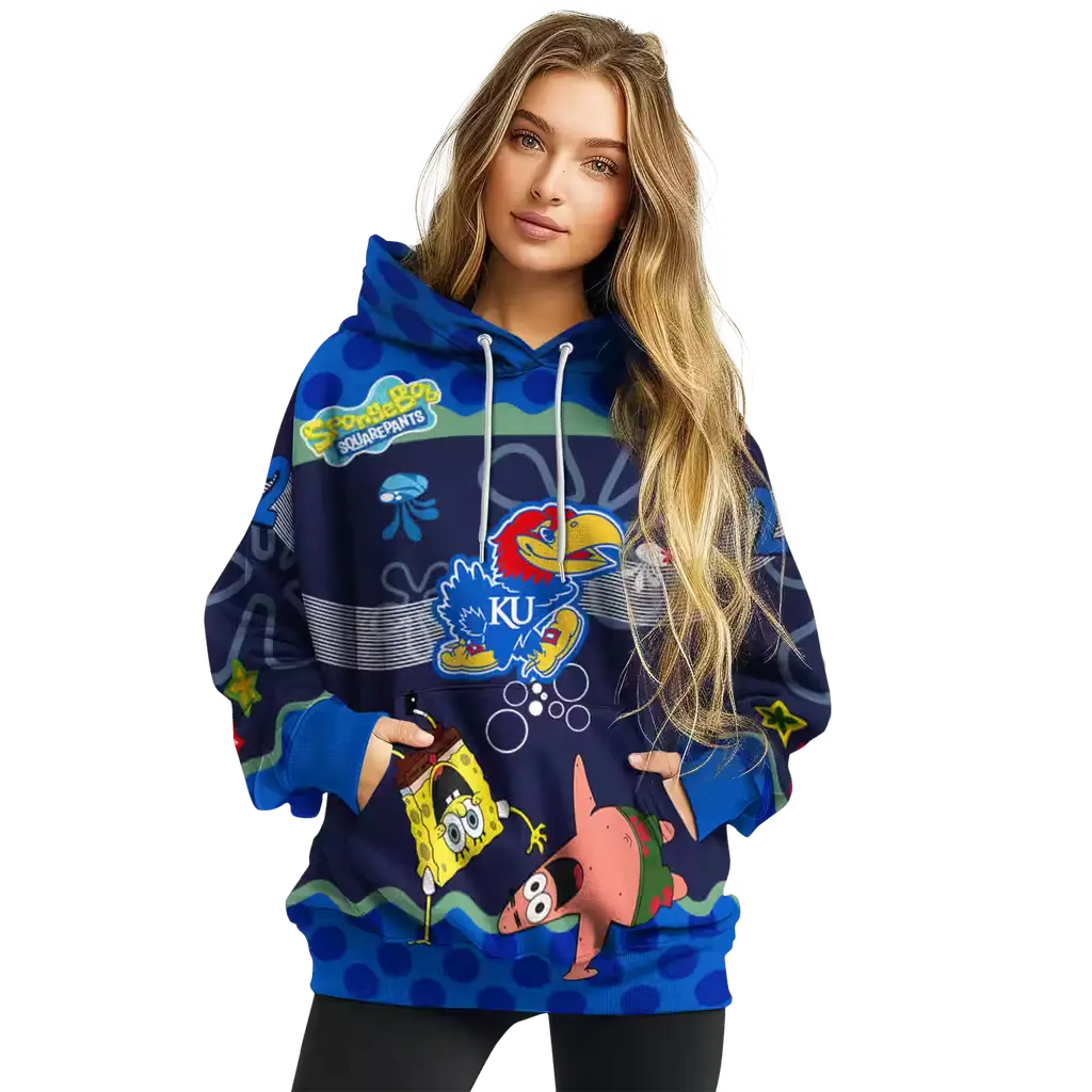 custom kansas jayhawks spongebob patrick star blue navy hoodie high quality custom kansas jayhawks spongebob patrick star blue navy hoodie high quality