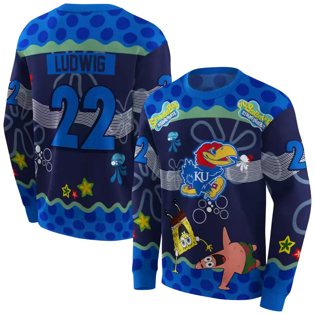 custom kansas jayhawks spongebob patrick star blue navy hoodie premium grade custom kansas jayhawks spongebob patrick star blue navy hoodie premium grade