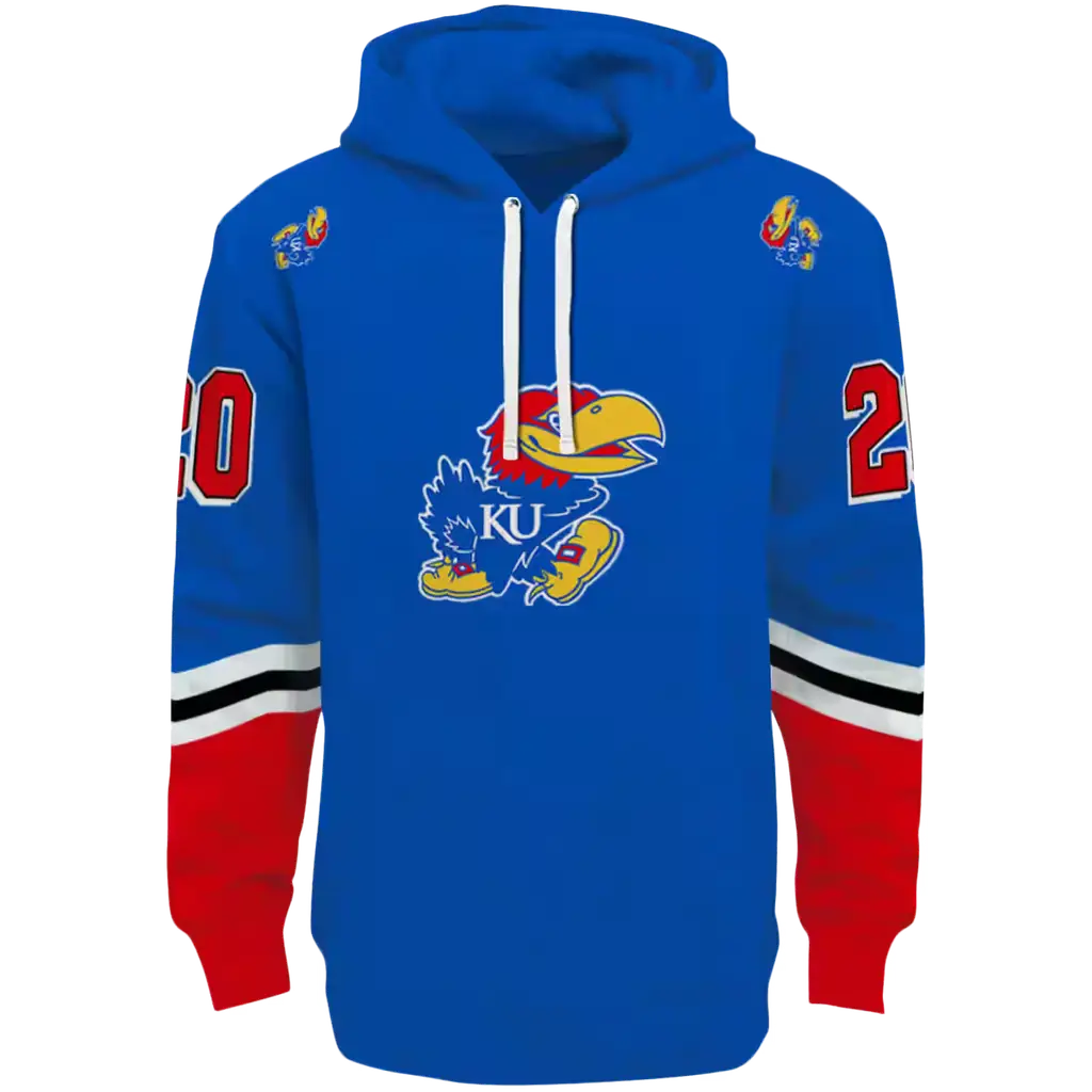 custom kansas jayhawks striped sleeves blue hoodie best selling custom kansas jayhawks striped sleeves blue hoodie best selling