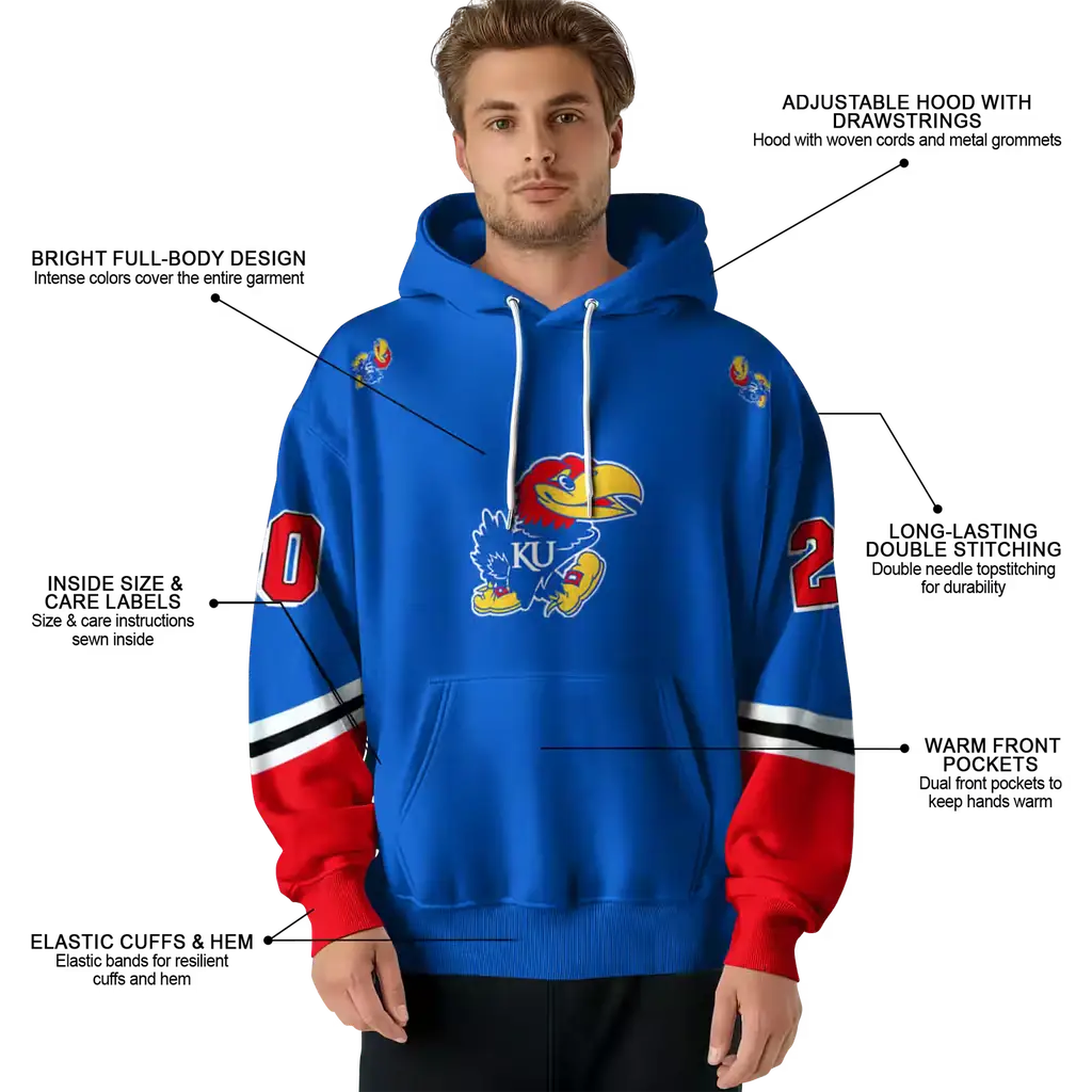 custom kansas jayhawks striped sleeves blue hoodie latest model custom kansas jayhawks striped sleeves blue hoodie latest model