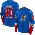 custom kansas jayhawks striped sleeves blue hoodie best selling