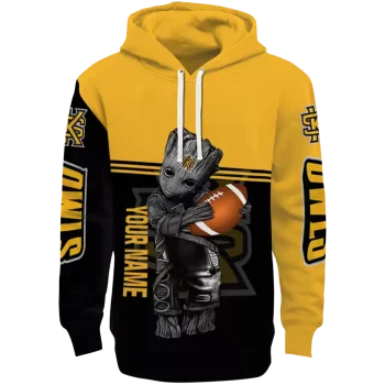 custom kennesaw state owls baby groot gold black hoodie best selling