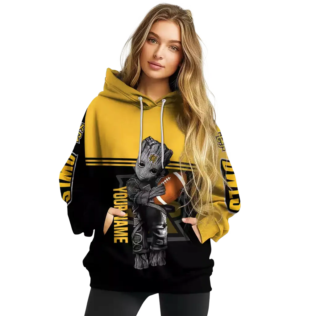 custom kennesaw state owls baby groot gold black hoodie high quality custom kennesaw state owls baby groot gold black hoodie high quality
