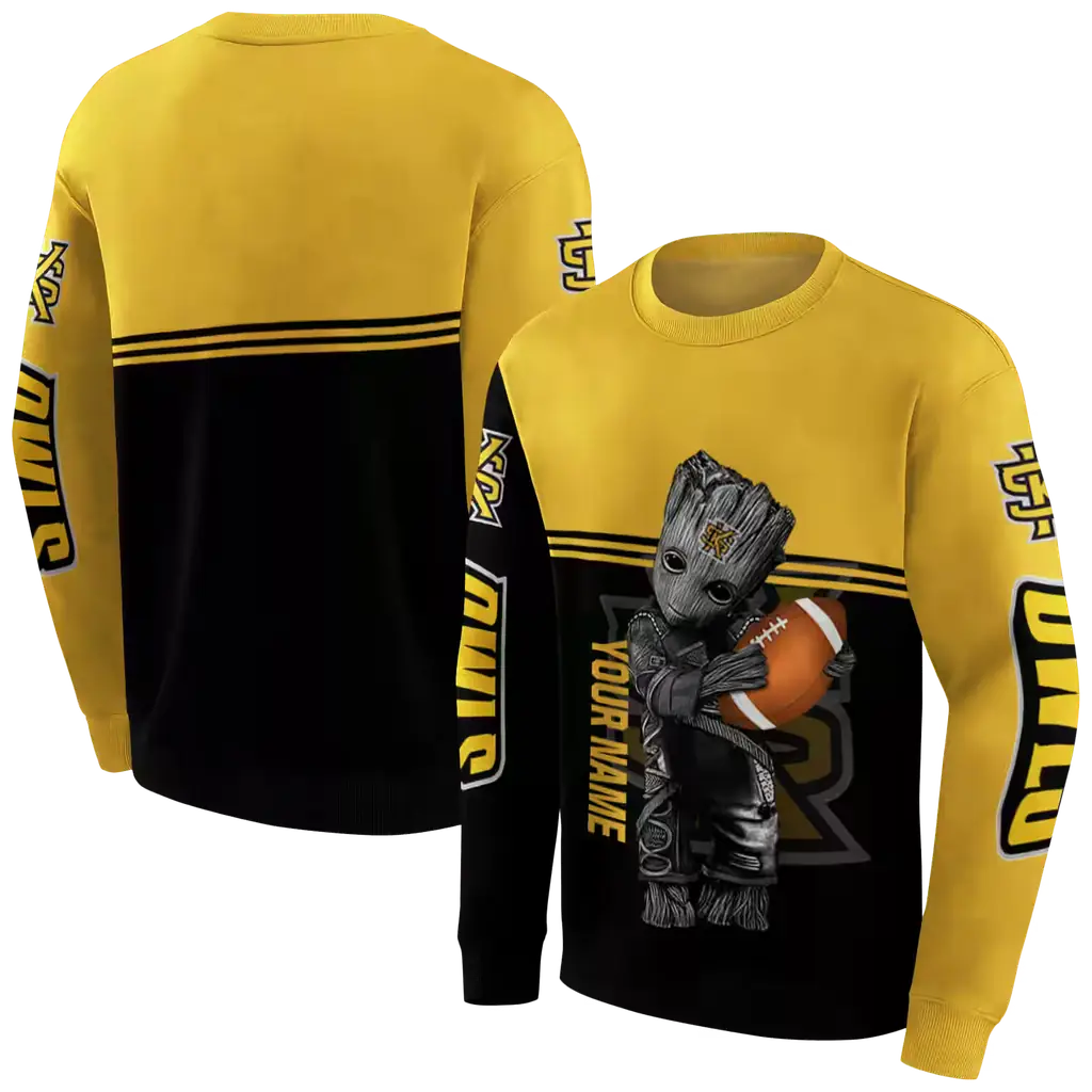 custom kennesaw state owls baby groot gold black hoodie premium grade custom kennesaw state owls baby groot gold black hoodie premium grade