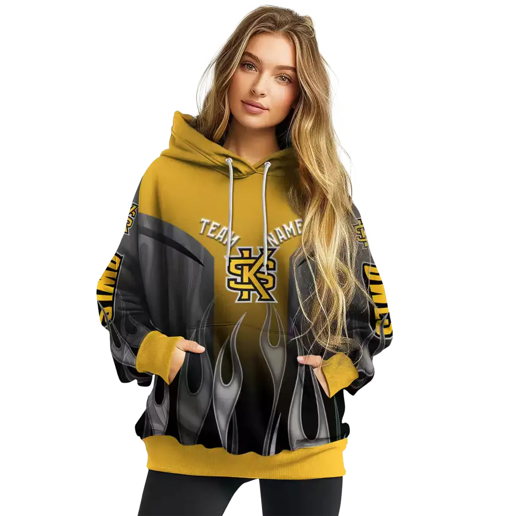 custom kennesaw state owls flame design gold hoodie high quality custom kennesaw state owls flame design gold hoodie high quality