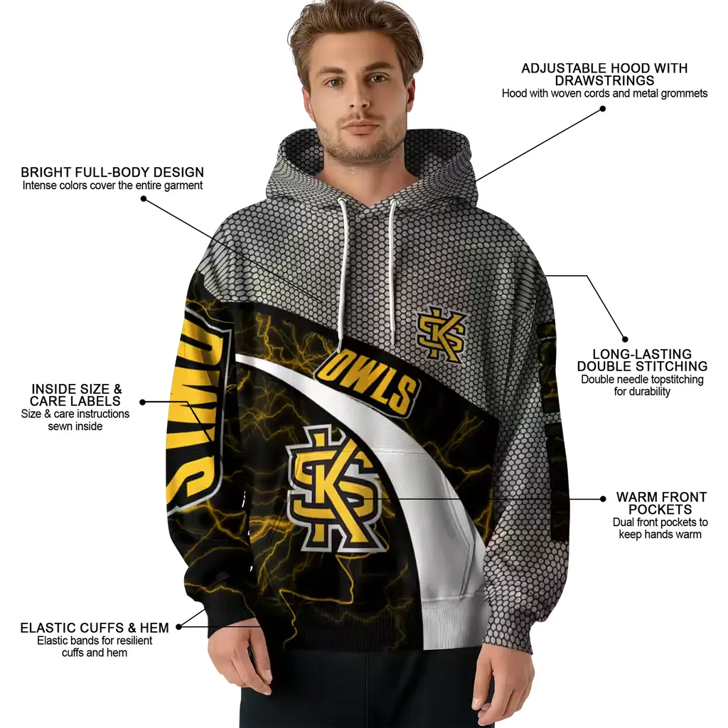 custom kennesaw state owls hexagonal mesh gold black gray hoodie latest model custom kennesaw state owls hexagonal mesh gold black gray hoodie latest model