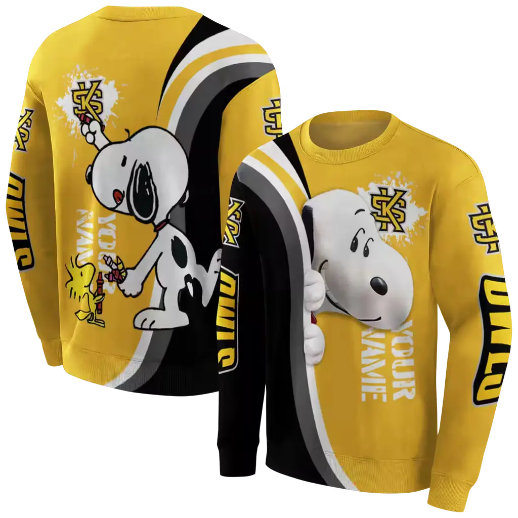 custom kennesaw state owls peeking snoopy gold hoodie premium grade custom kennesaw state owls peeking snoopy gold hoodie premium grade