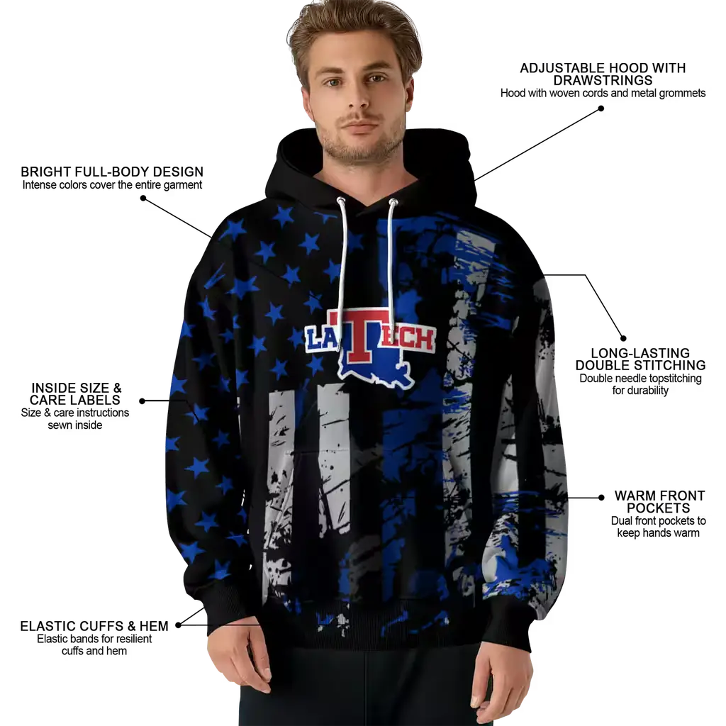 custom la tech distressed flag blue black hoodie latest model custom la tech distressed flag blue black hoodie latest model